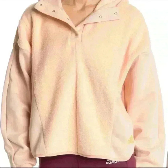 adidas Essentials Golden Logo Fleece Hoodie in Halo Blush Size 1X NWT - Picture 1 of 12